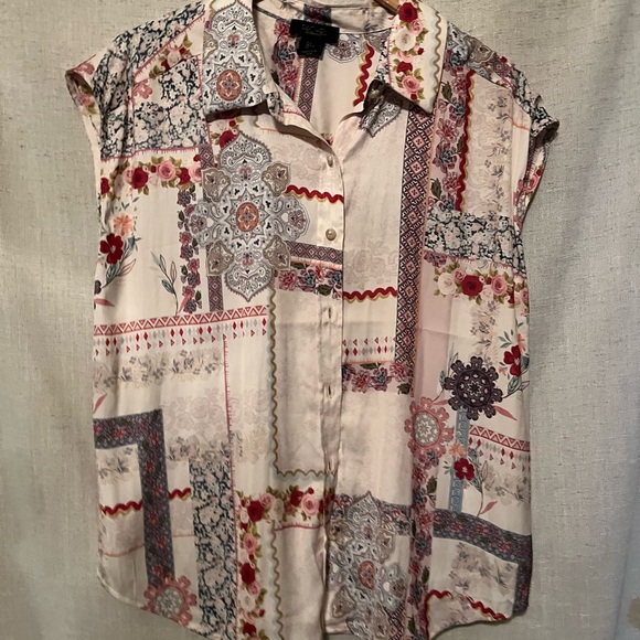 RACHEL Rachel Roy Multicolor Patchwork Button Down Shirt Size L - Picture 1 of 3